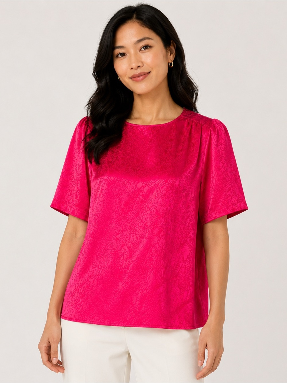 2/$20 - Vintage 90s Bright Pink Satin Blouse